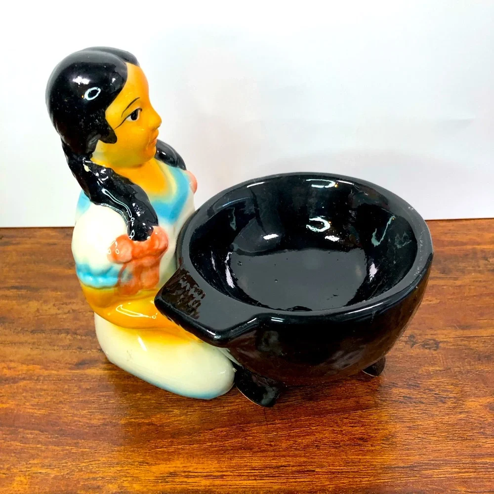 Senorita Ceramic Serveware Salsa Chip Dip Bowl Mexican Girl Kitchen Painted